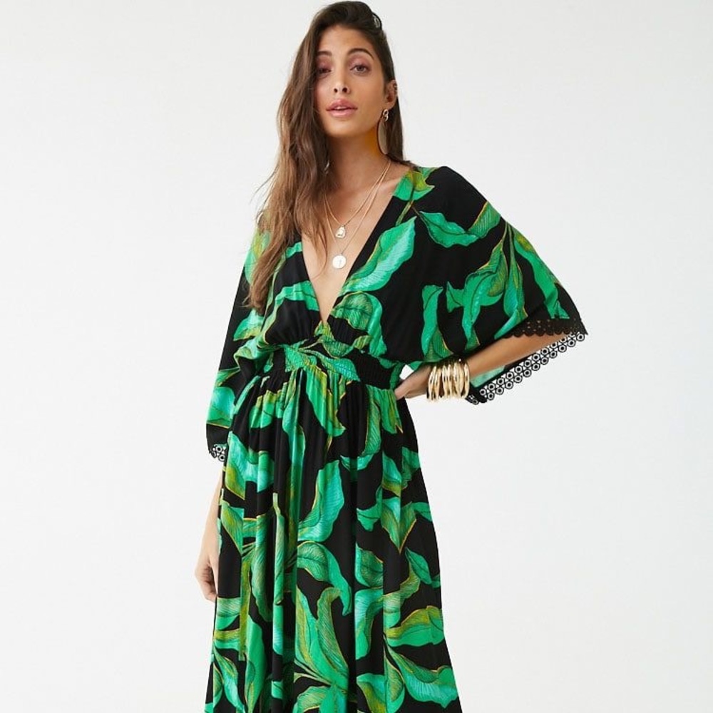Tropical Leaf Print Maxi Dress 🌴☀️
